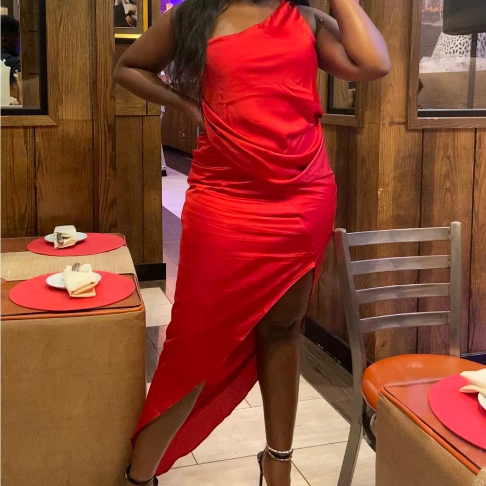 ASOS Asymmetric silk red dress
